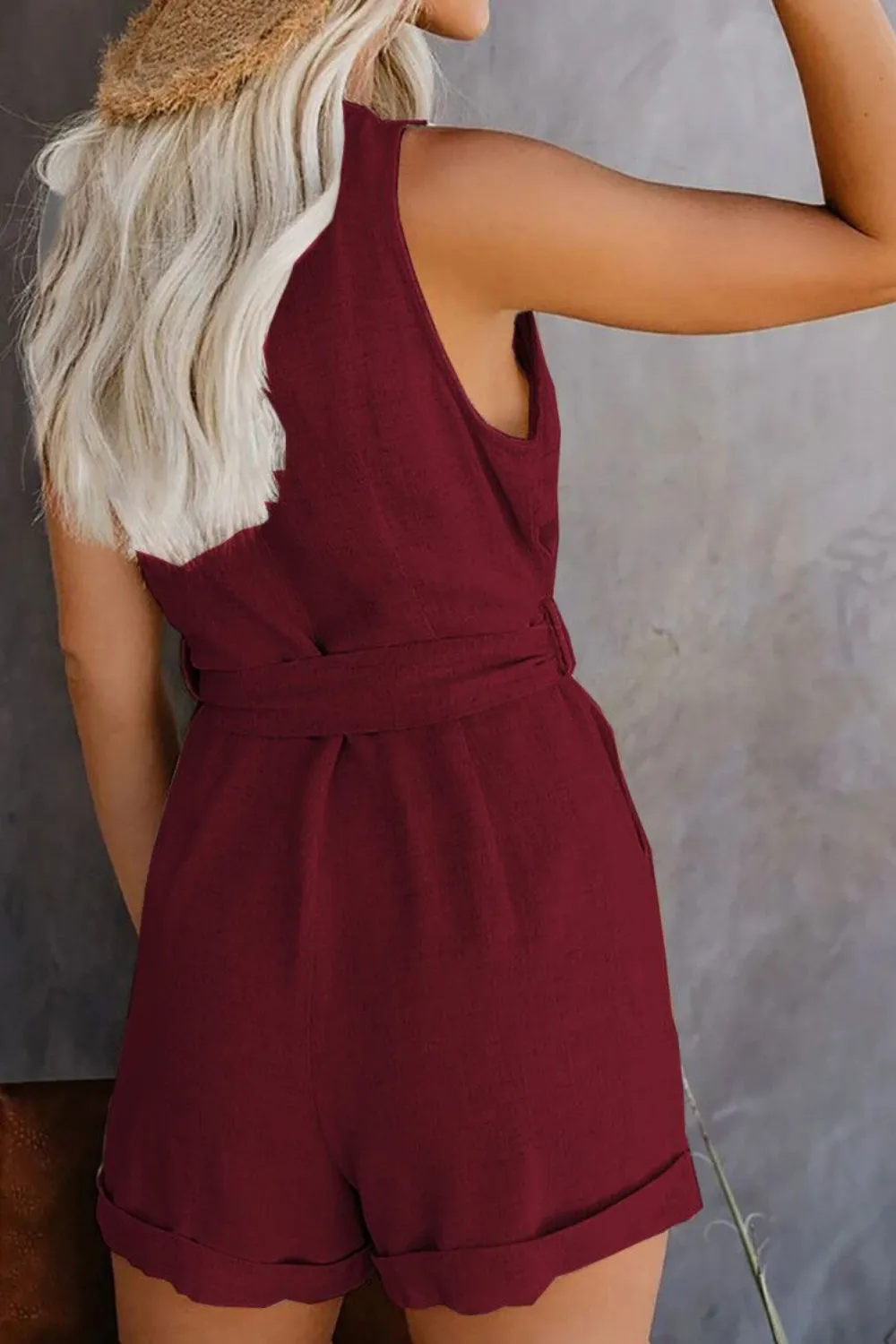 Holland Full Size Tied V-Neck Sleeveless Romper with Pockets