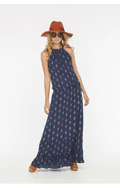 Indah Summer Printed Halter Maxi Dress | Indigo/Diamond