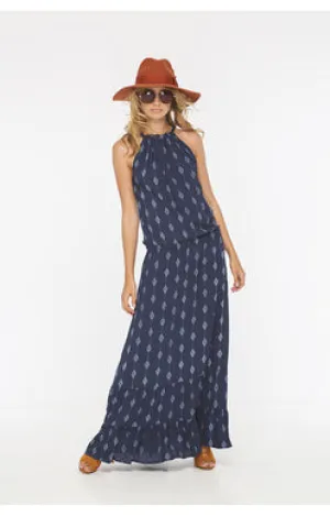 Indah Summer Printed Halter Maxi Dress | Indigo/Diamond