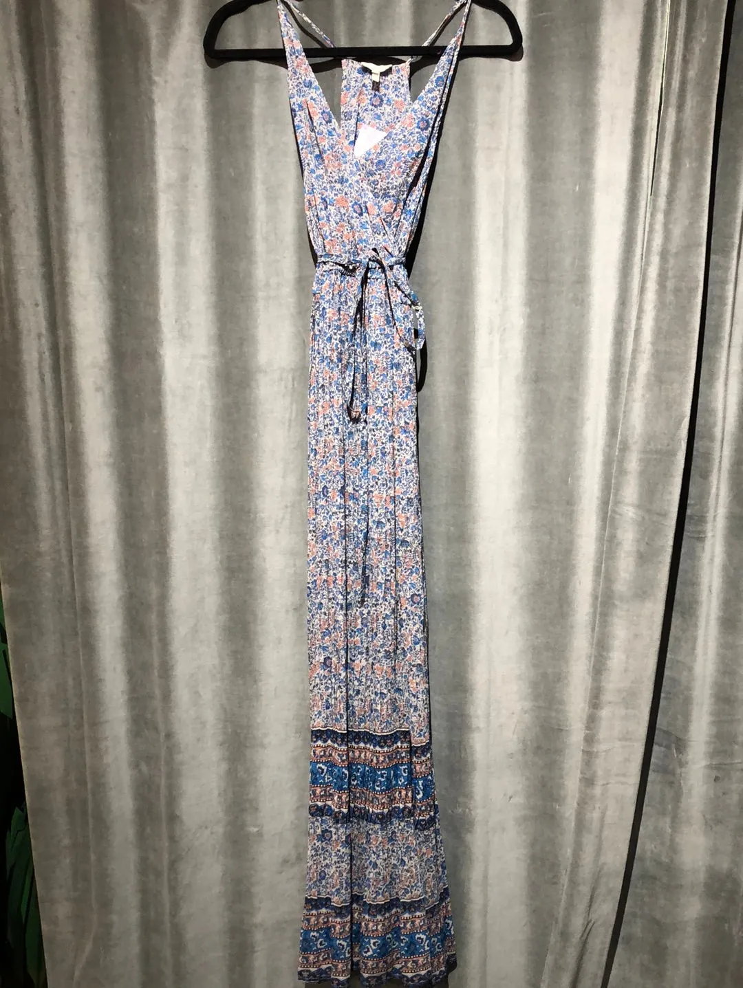 JOIE Spaghetti Strap Racerback Floral Maxi Dress with Pleated Bottom