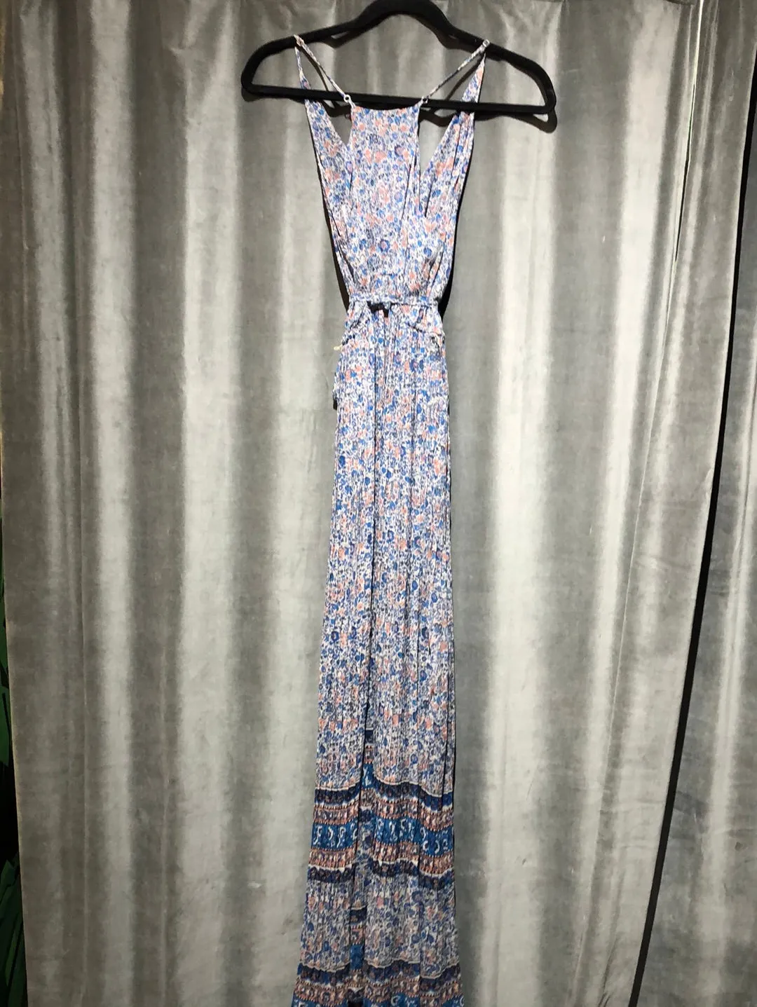JOIE Spaghetti Strap Racerback Floral Maxi Dress with Pleated Bottom