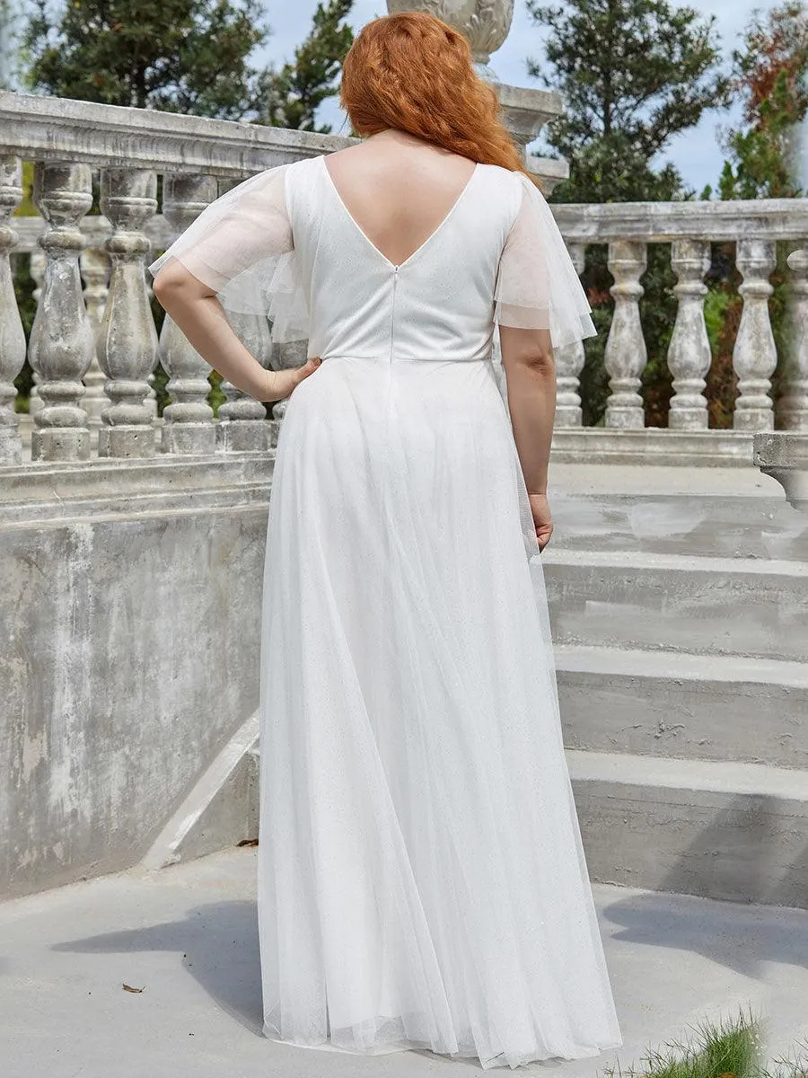 Jolie robe de soirée longue en tulle avec col en V profond(Vente finale)