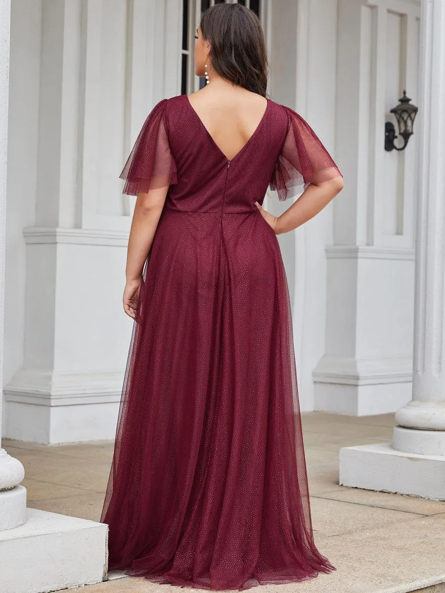 Jolie robe de soirée longue en tulle avec col en V profond(Vente finale)
