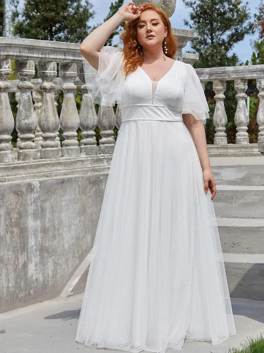 Jolie robe de soirée longue en tulle avec col en V profond(Vente finale)