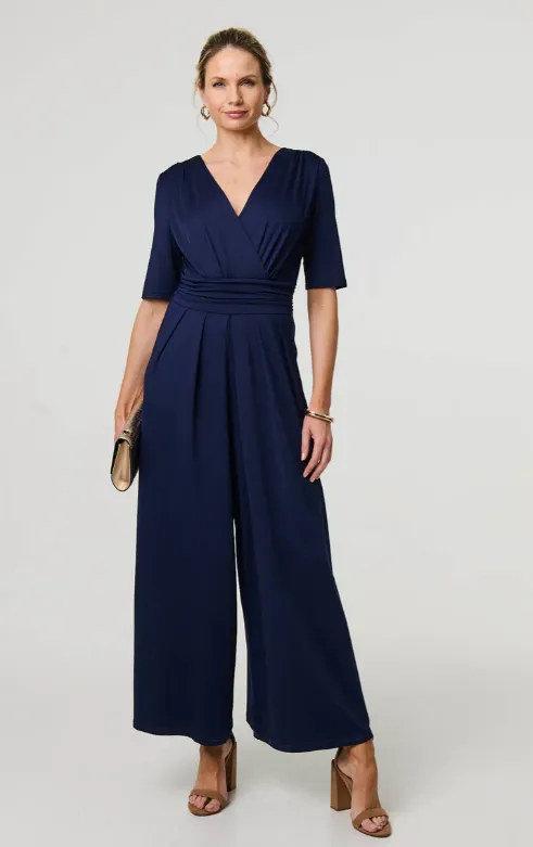 Joslyn Navy Wide Leg Wrap Jumpsuit