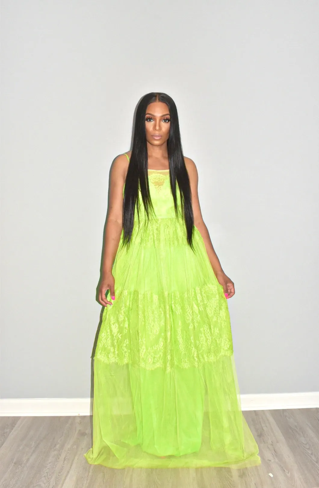 Julie Green Tulle Maxi Dress