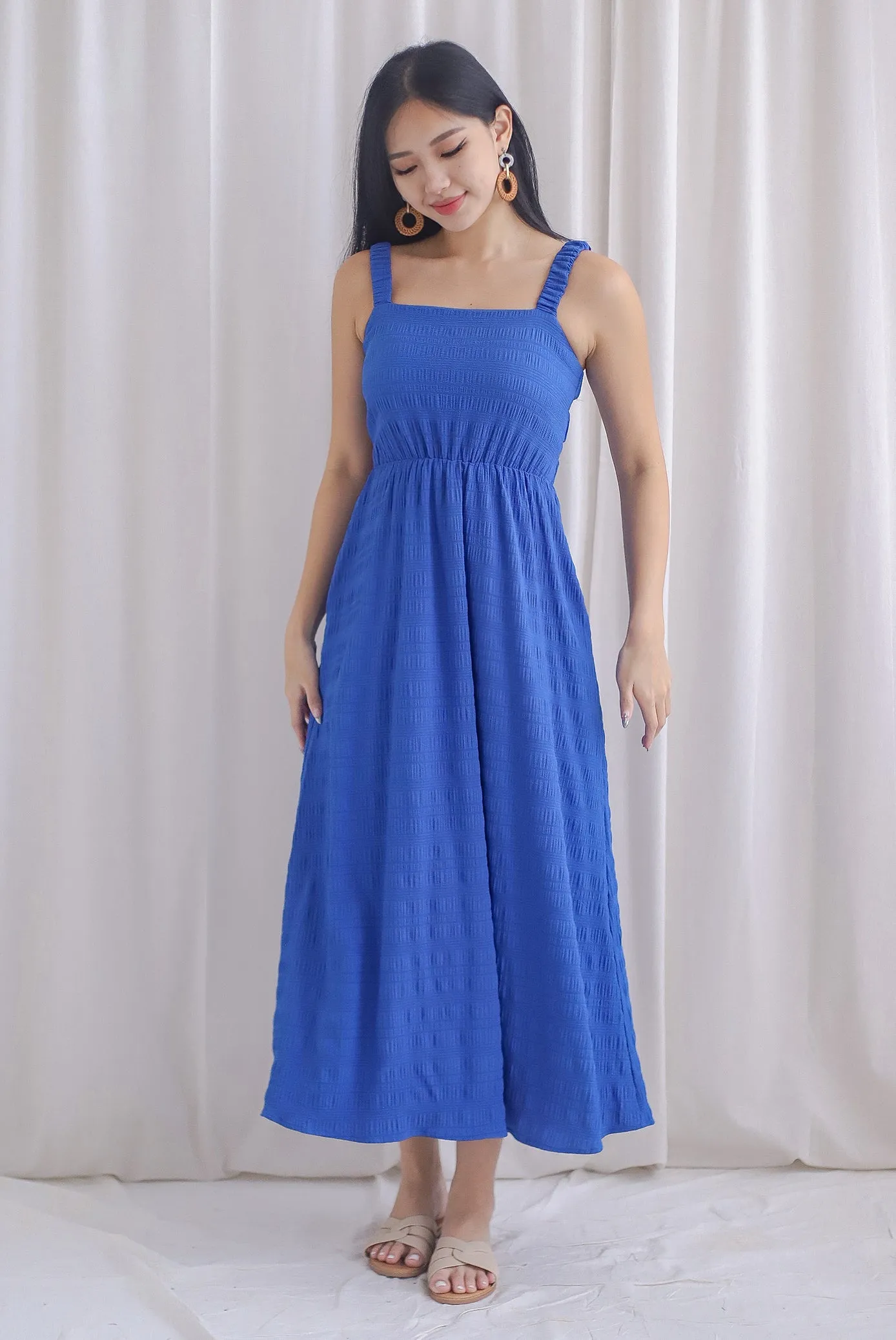 Kennedy Ruched Strap Ladder Back Dress In Cobalt Blue