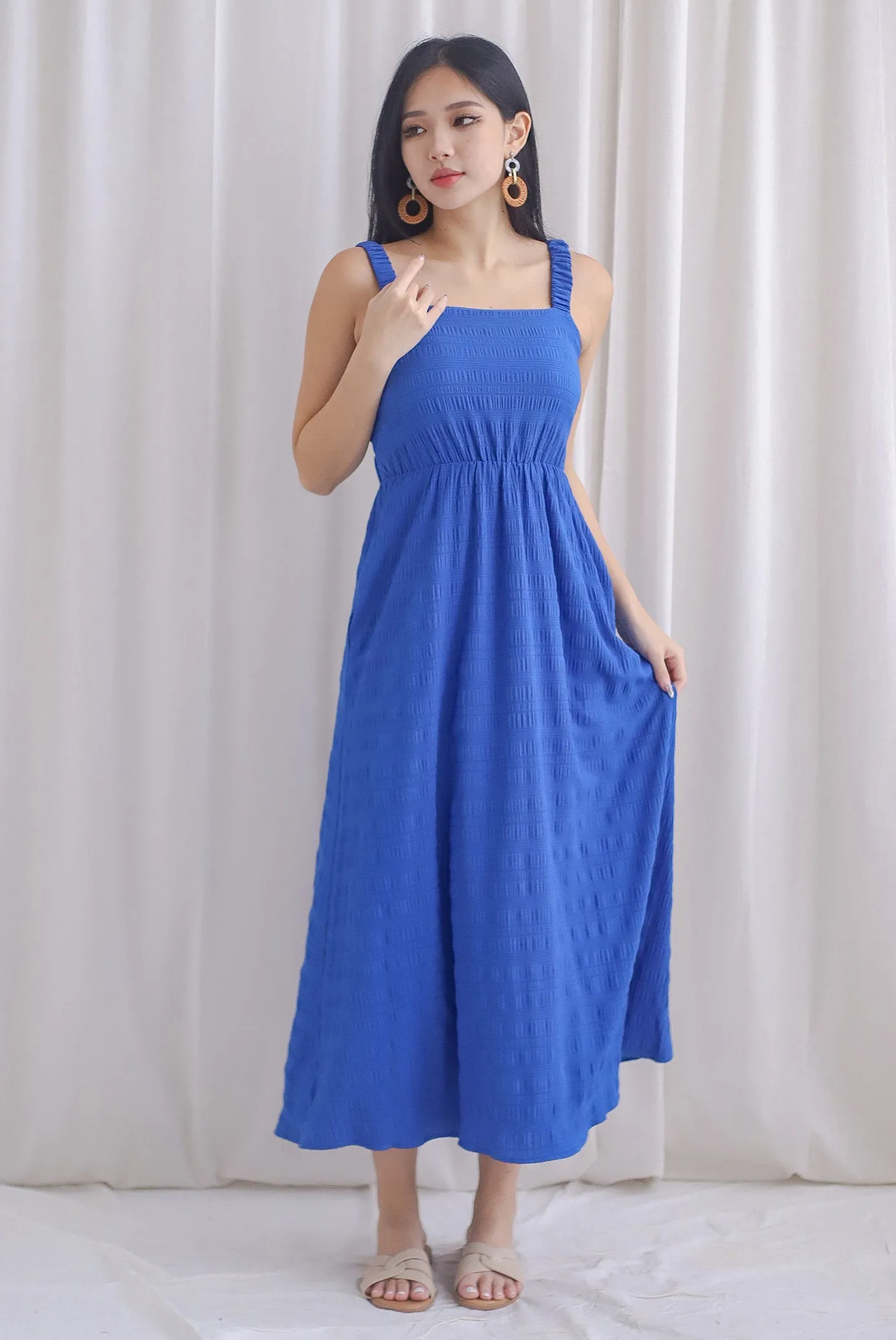 Kennedy Ruched Strap Ladder Back Dress In Cobalt Blue