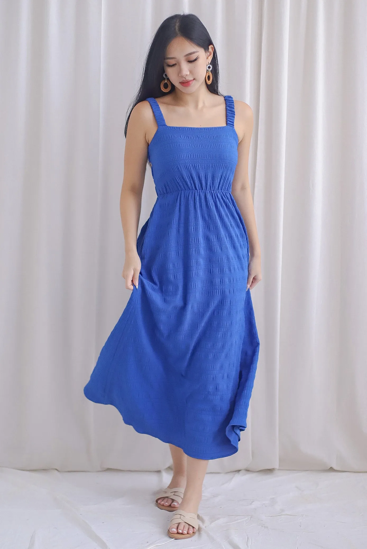 Kennedy Ruched Strap Ladder Back Dress In Cobalt Blue
