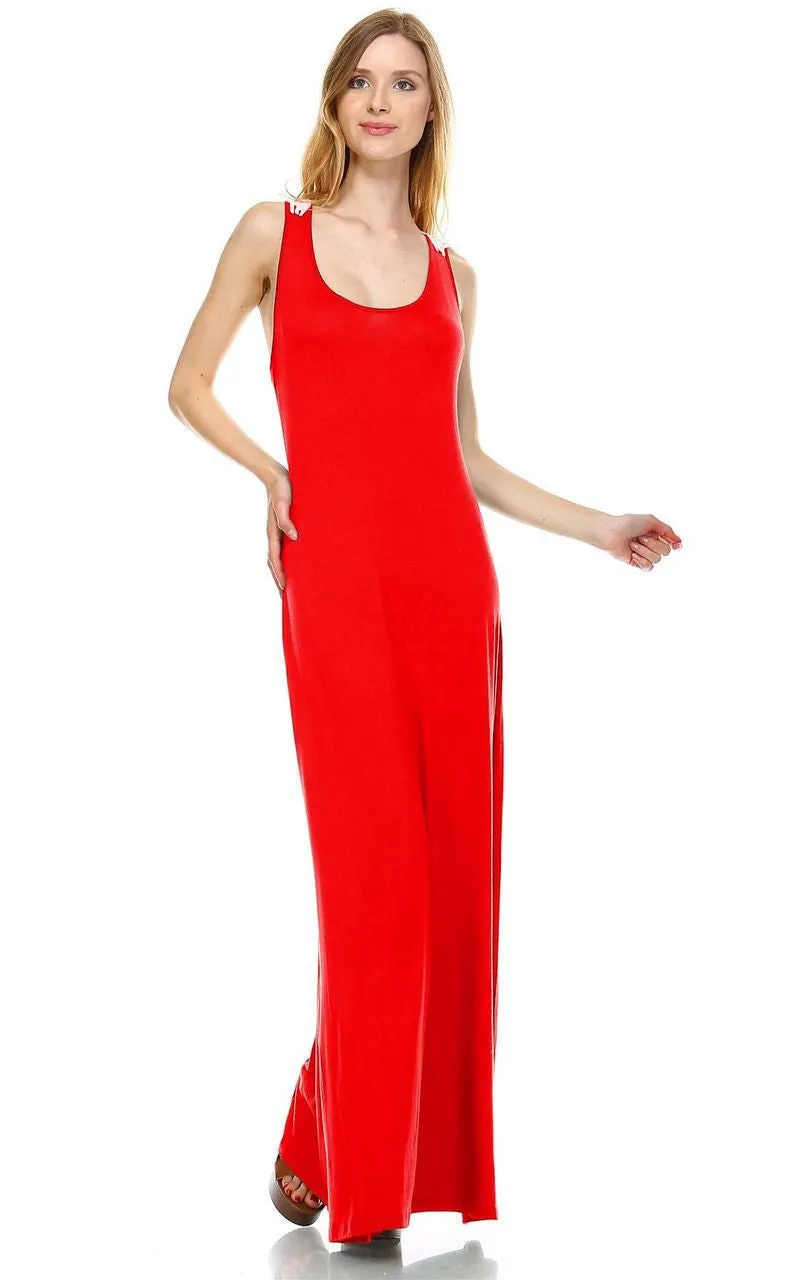 Lace Maxi Dress with Crochet Details Red Orange