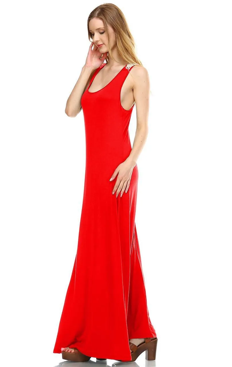 Lace Maxi Dress with Crochet Details Red Orange