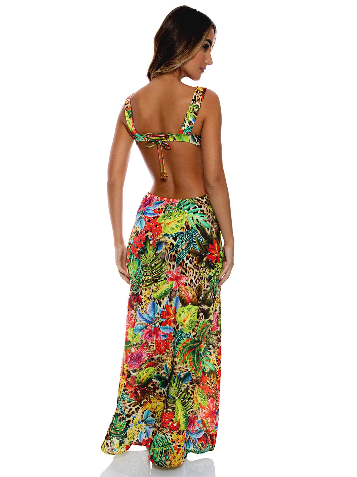 Laced Up Plunging V-Neck Maxi Dress ::RET