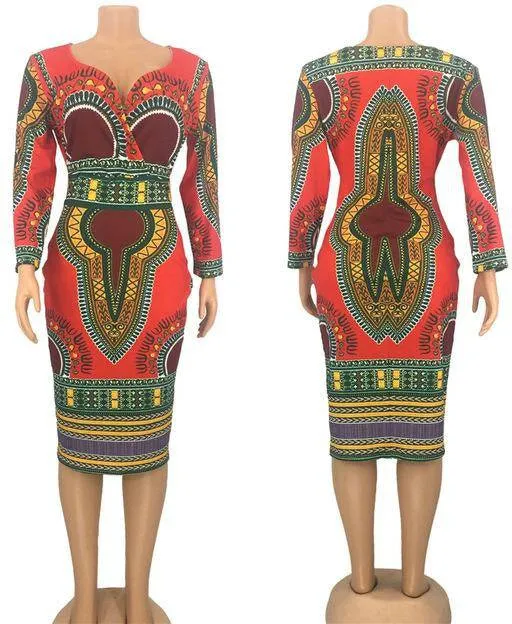 Ladies Striking Colorful Geometric Midi Dress