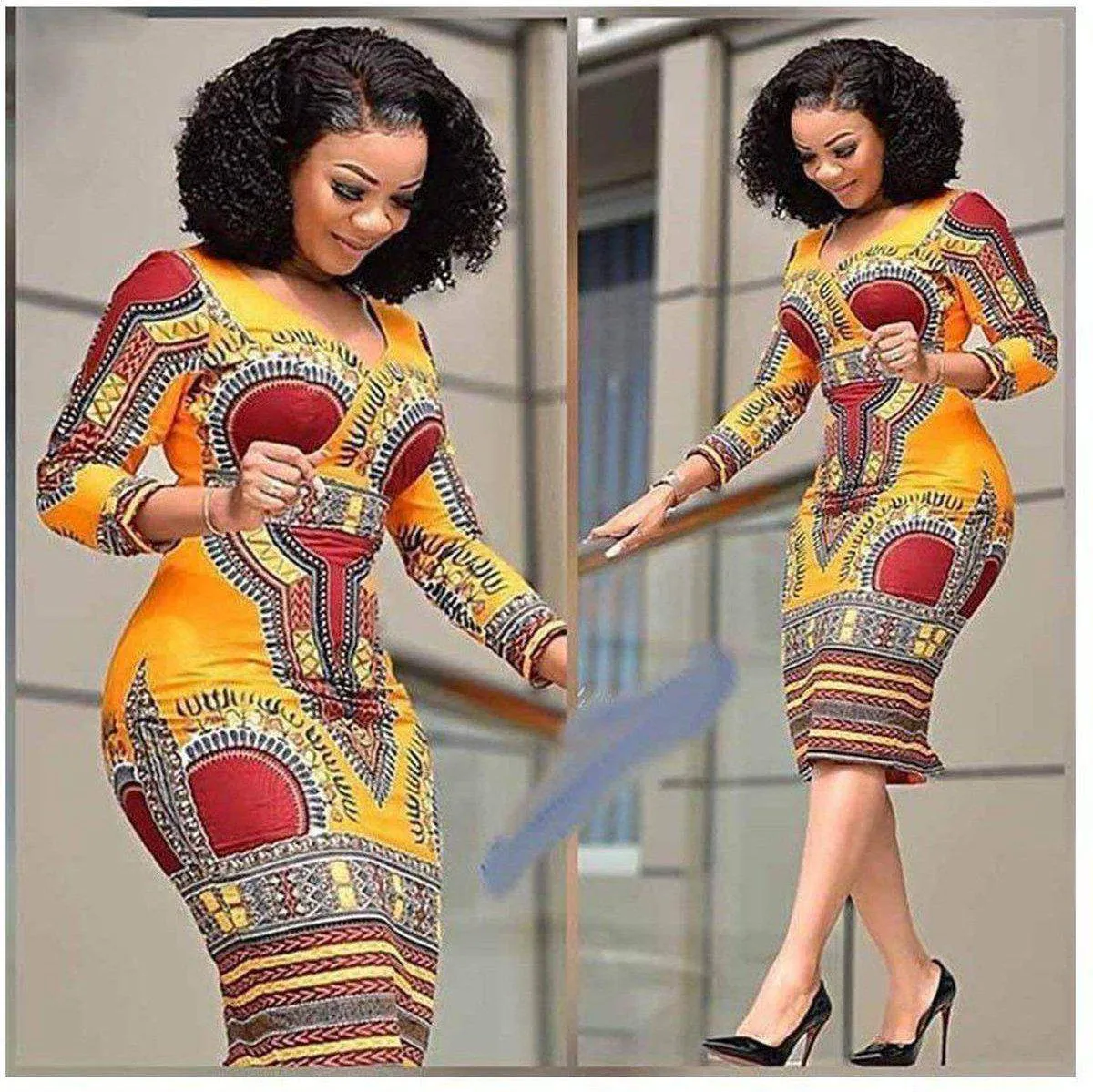 Ladies Striking Colorful Geometric Midi Dress