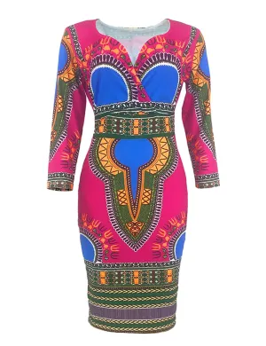 Ladies Striking Colorful Geometric Midi Dress