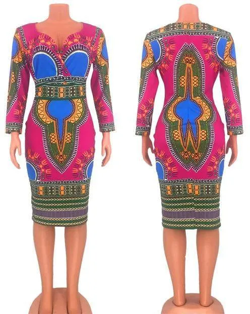 Ladies Striking Colorful Geometric Midi Dress