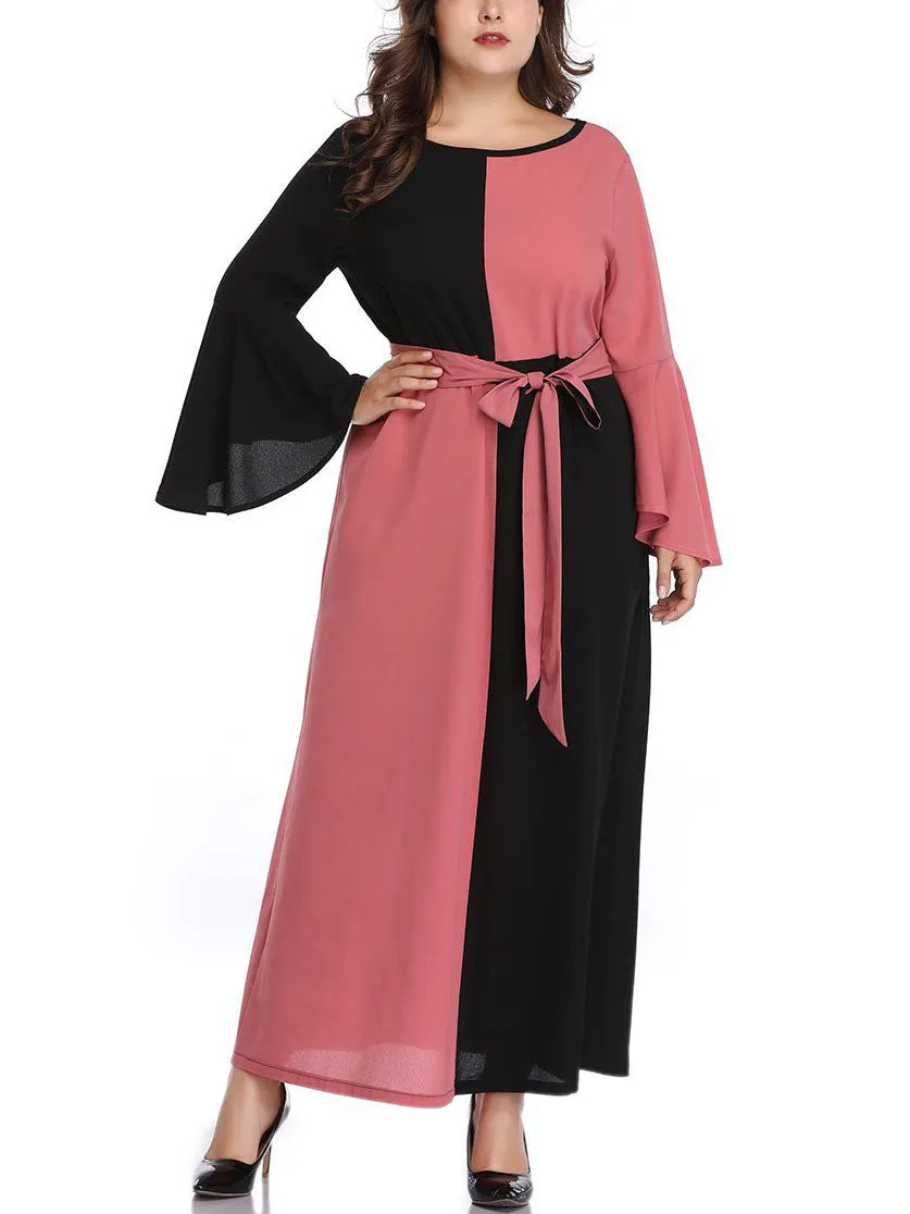 Large Size Women's Stitching Contrast Color Dress