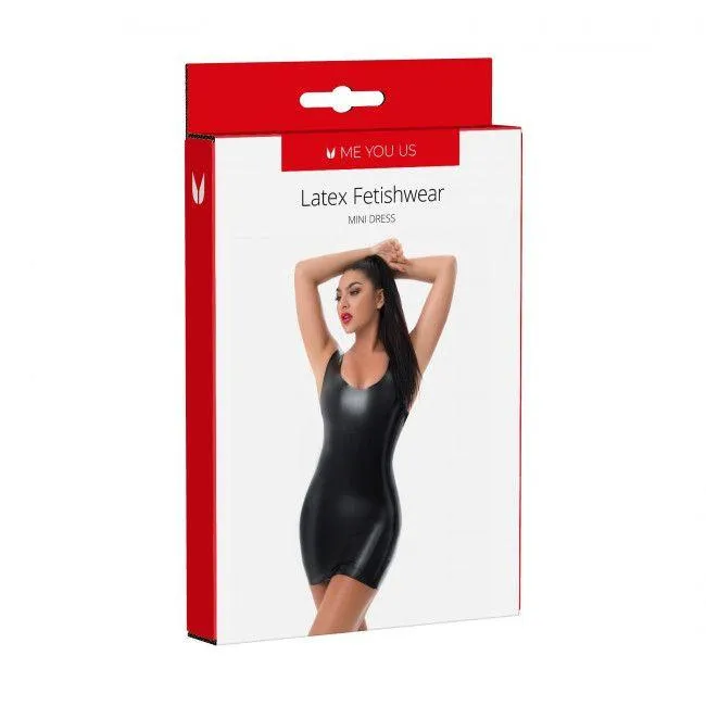 Latex Mini Dress with Scoop Neck - Sleeveless Sexy Outfit for Seduction & Clubwear