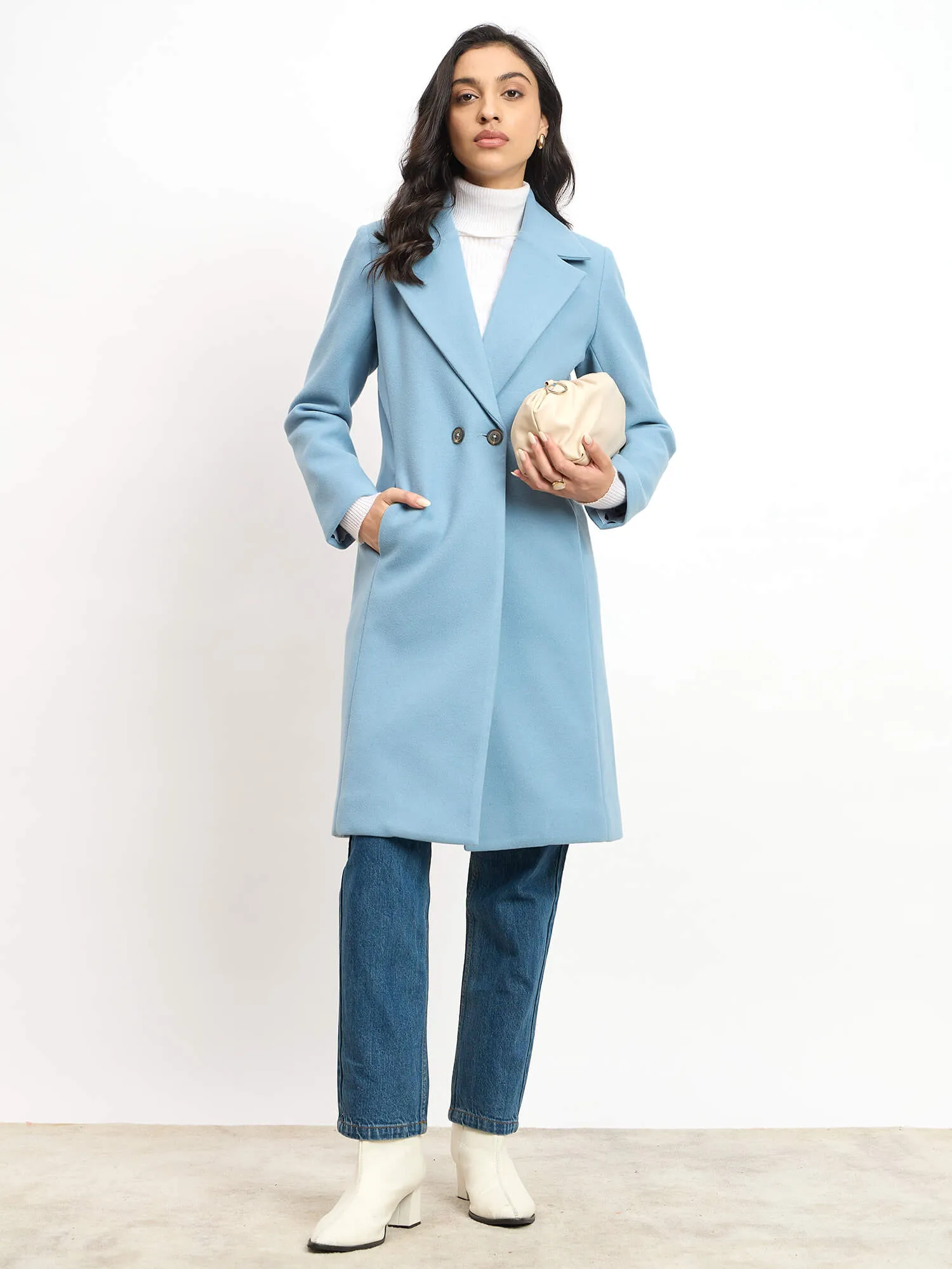 Lauren Notch Collared Coat - Pastel Blue