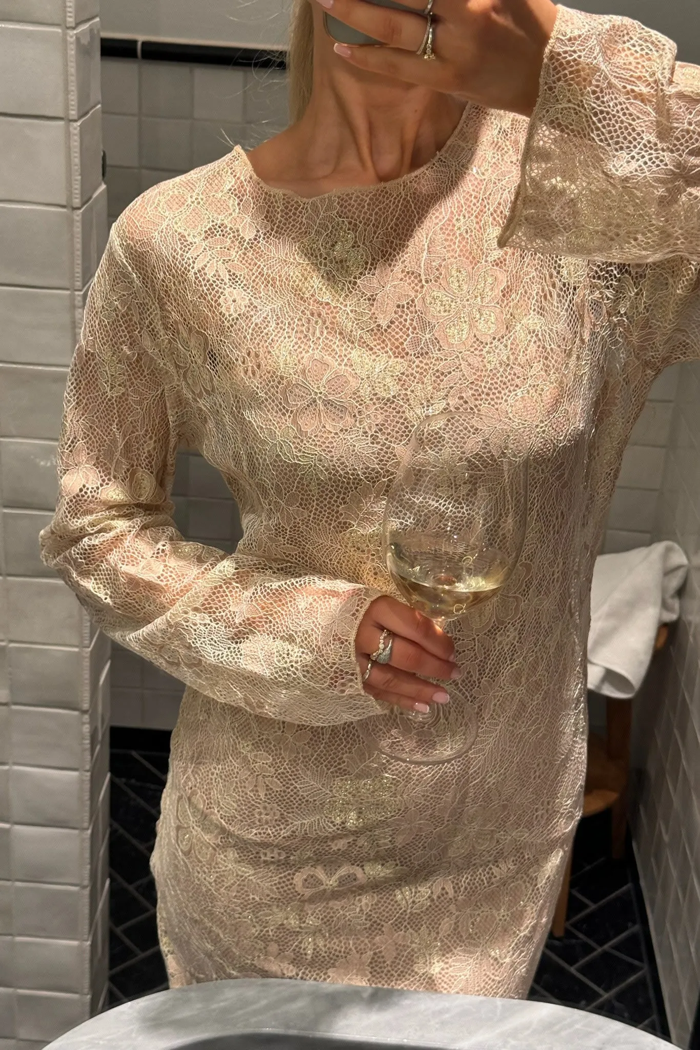 LeaIC Kjole - Guld Rosa Blomster