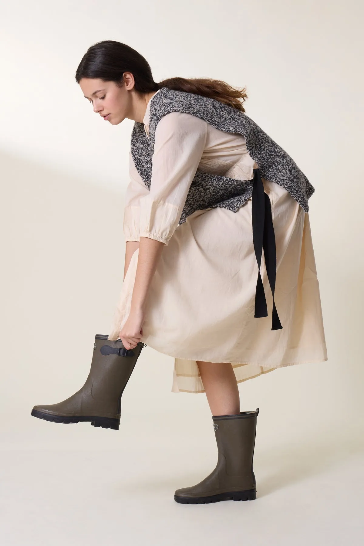 Leon & Harper Roudy  Plain   Ecru Long sleeve Dress