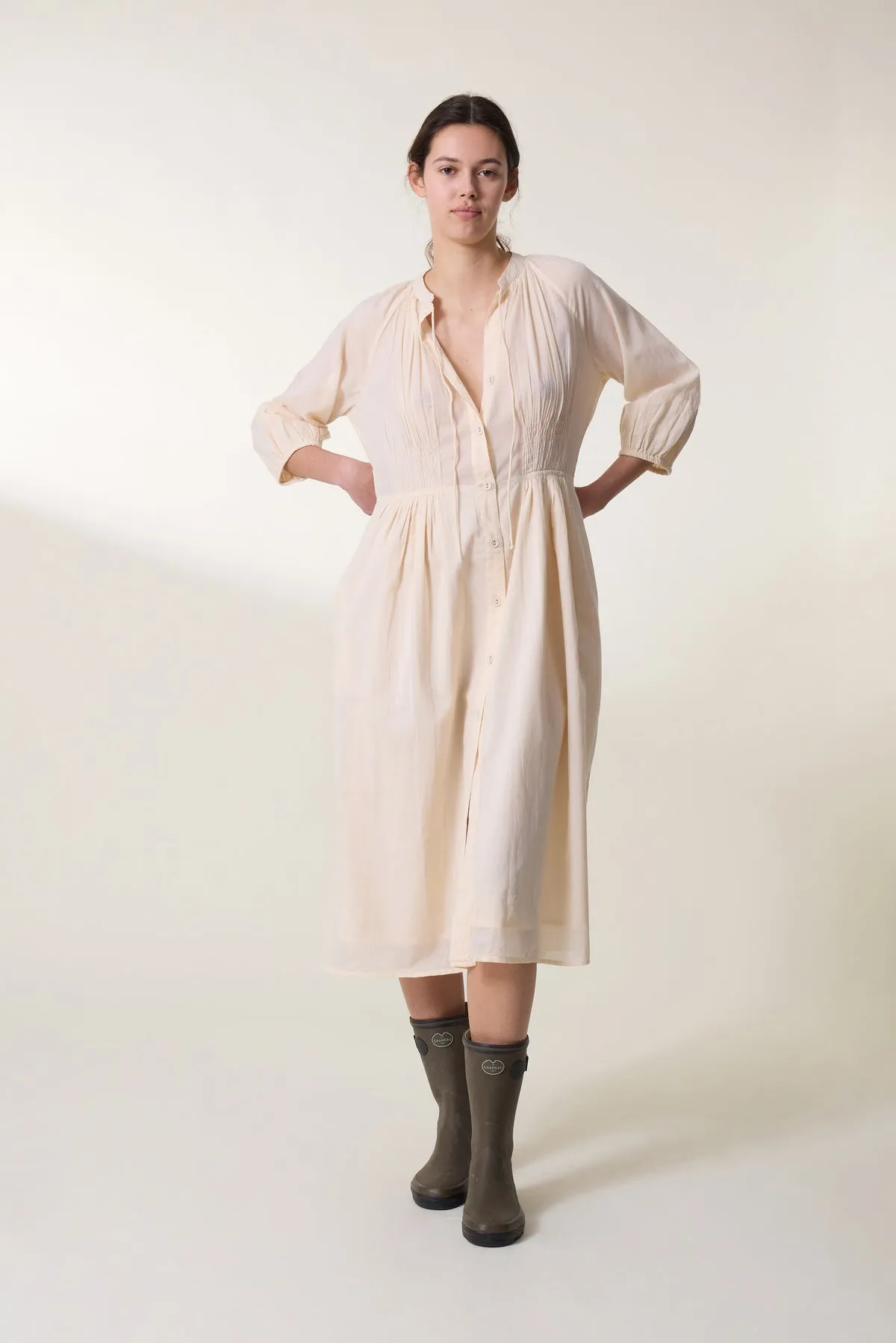 Leon & Harper Roudy  Plain   Ecru Long sleeve Dress
