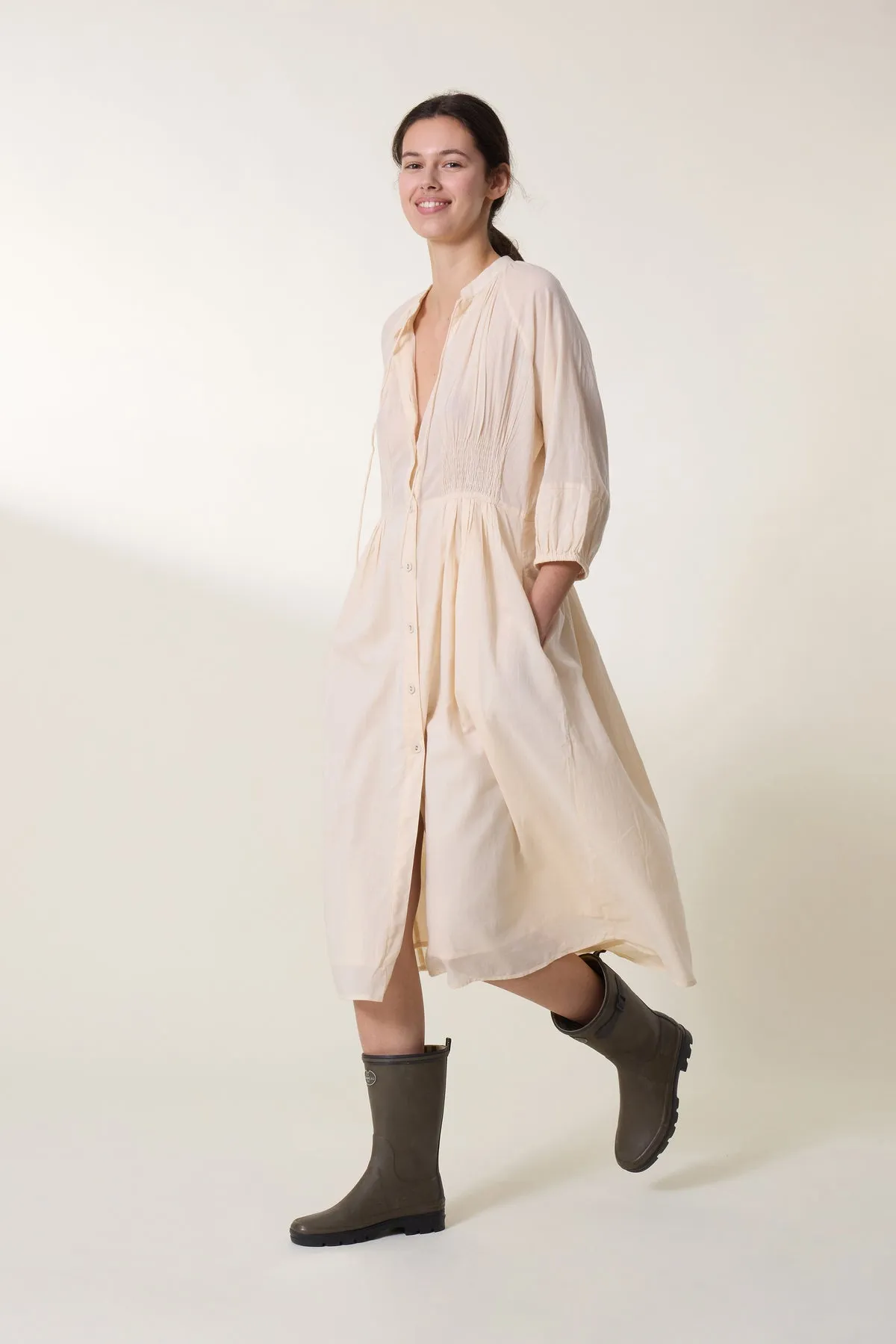Leon & Harper Roudy  Plain   Ecru Long sleeve Dress