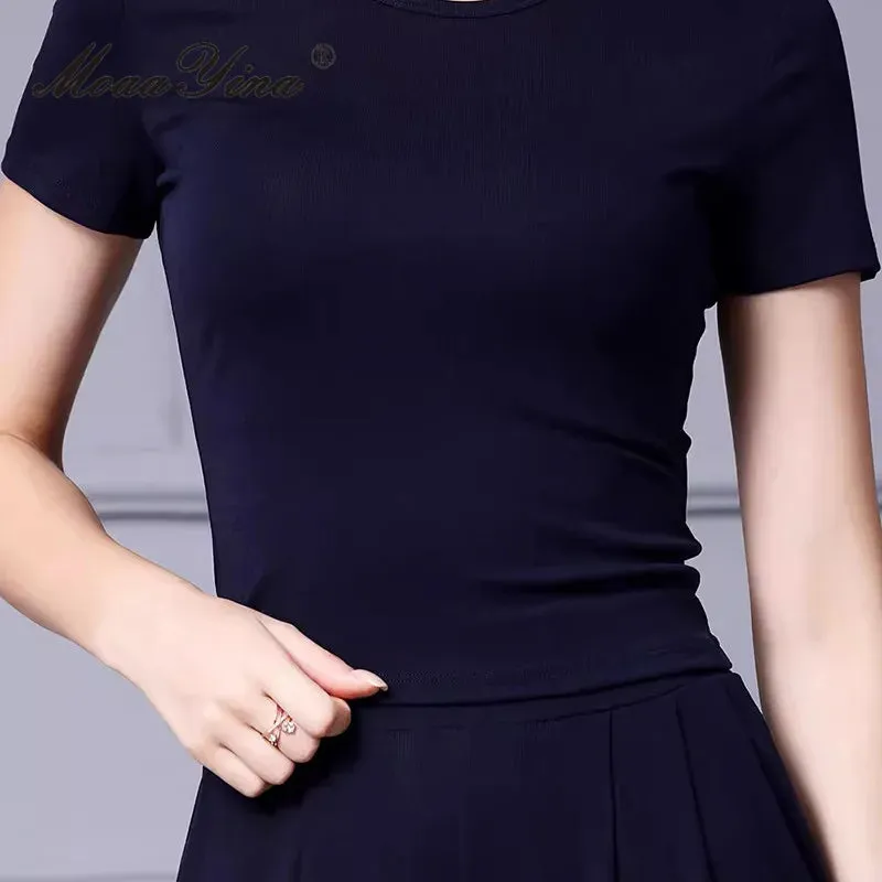 Lilybeth Summer Short Sleeve High-End Slim Tops Wide Leg Pants  Two Piece Set