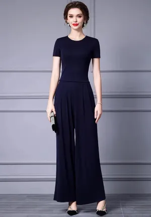 Lilybeth Summer Short Sleeve High-End Slim Tops Wide Leg Pants  Two Piece Set
