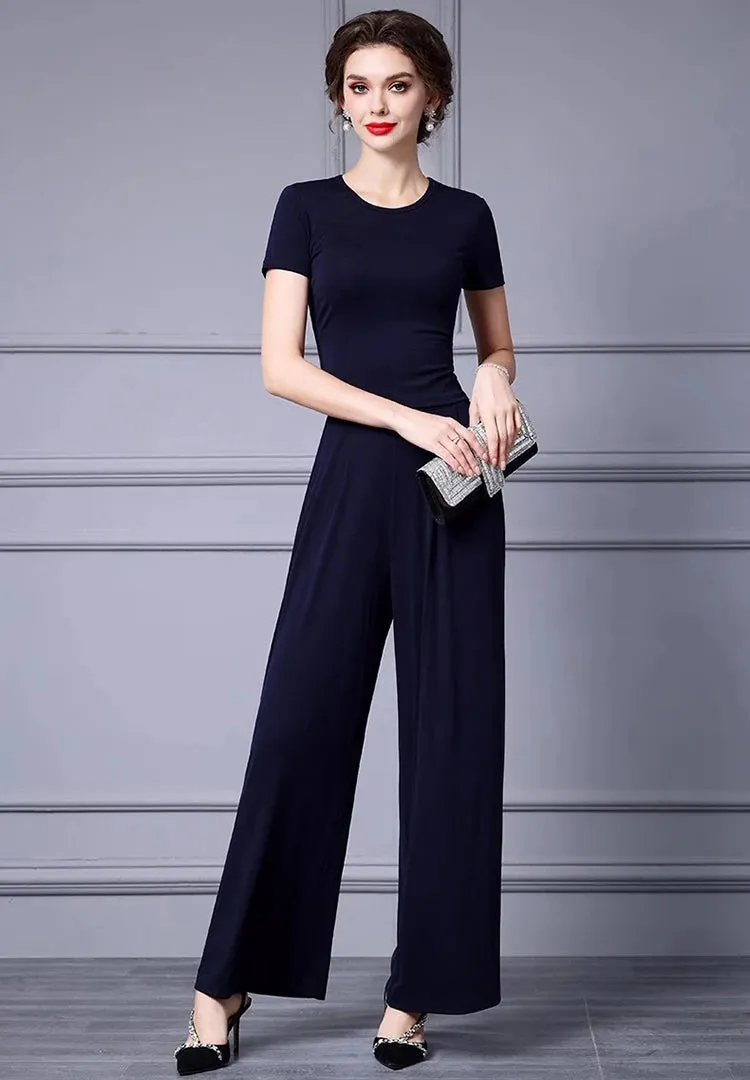 Lilybeth Summer Short Sleeve High-End Slim Tops Wide Leg Pants  Two Piece Set