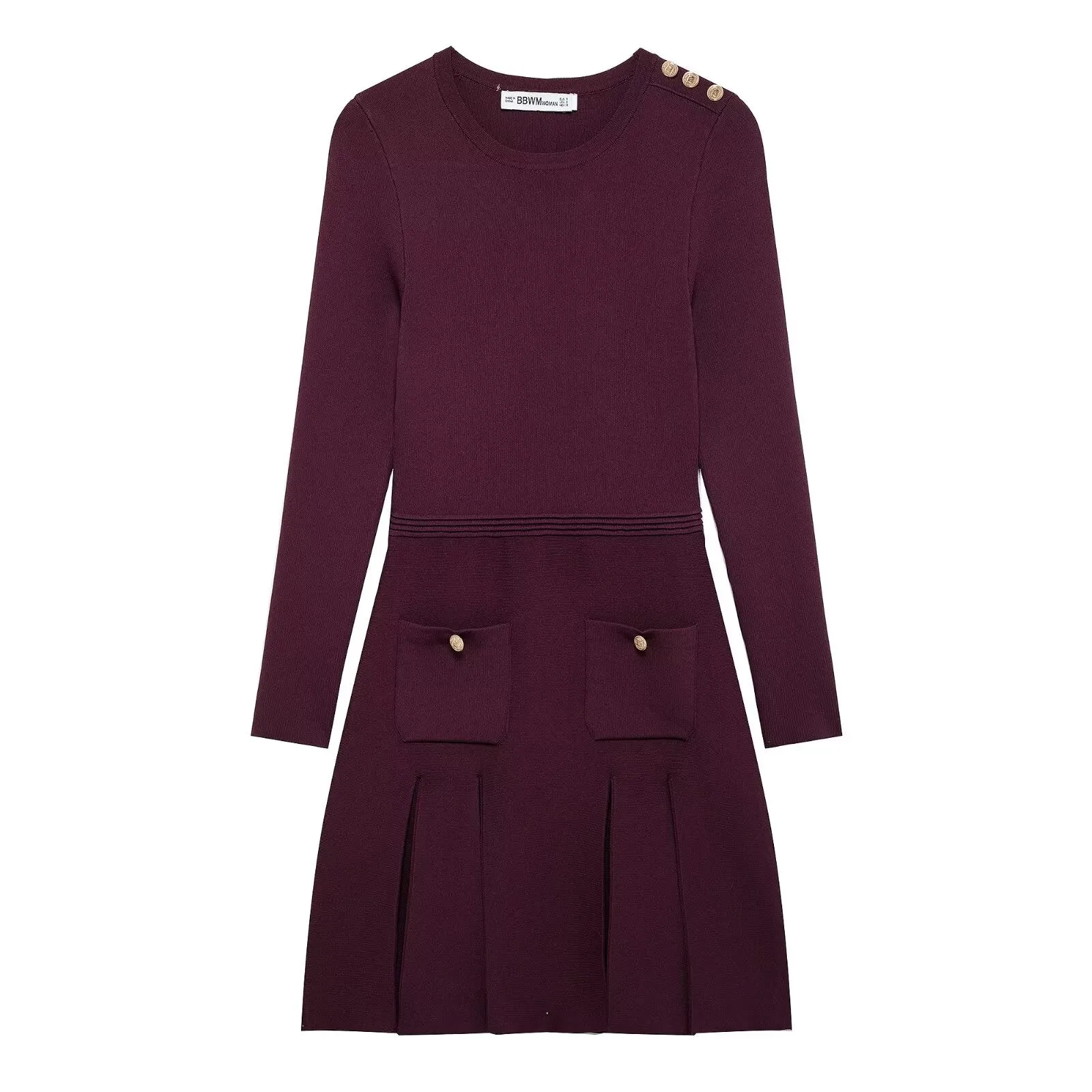Long Sleeve Button Accent Fit and Flare Mini Dress