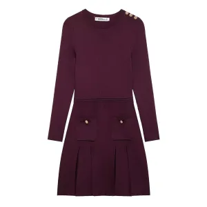 Long Sleeve Button Accent Fit and Flare Mini Dress