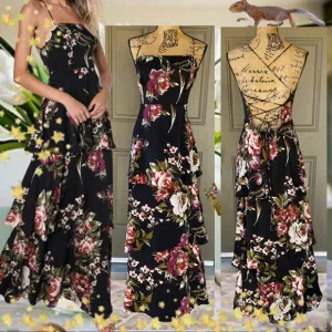 Lulus Enchanting Blossom Black Floral Satin Lace-Up Tiered Maxi Dress Size XL