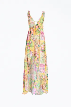 MADISON FLORAL-PRINT ASYMMETRIC CHIFFON MAXI DRESS