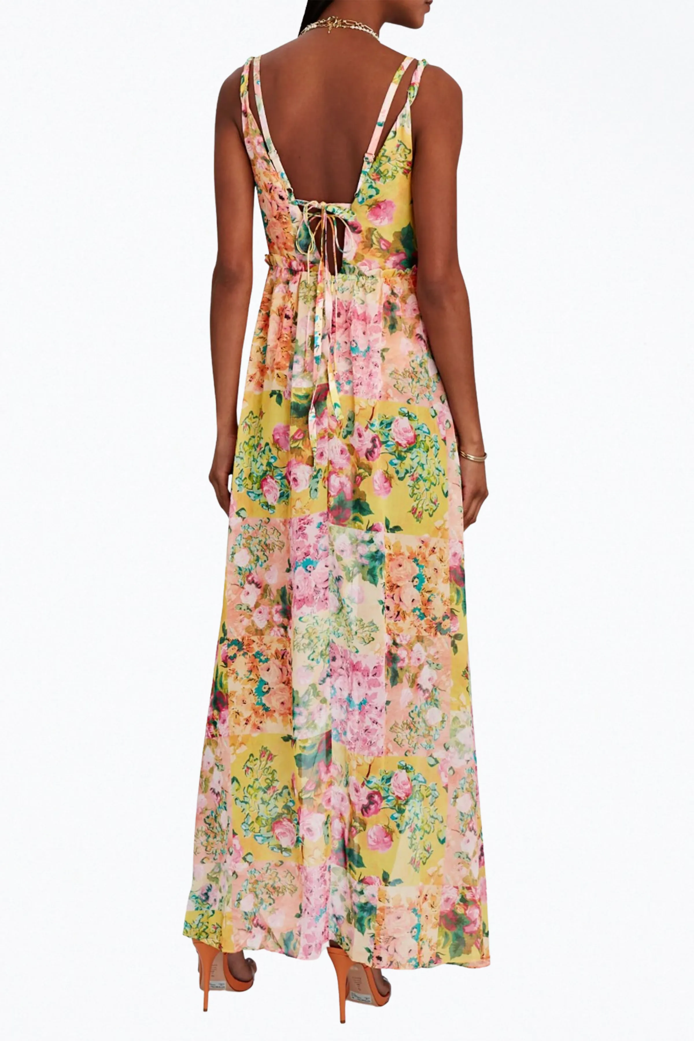 MADISON FLORAL-PRINT ASYMMETRIC CHIFFON MAXI DRESS