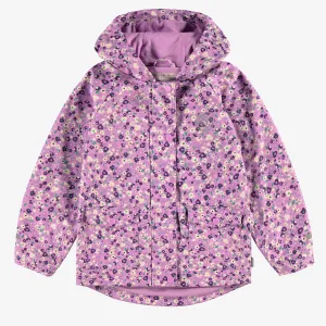 Manteau imperméable mauve à motifs de fleurs, enfant || Purple raincoat with flower all over print, child
