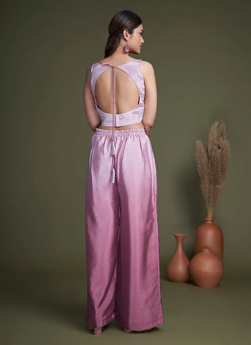 Mauve Purple Sequence Embroidery Cape Style Co-Ord Palazzo Set