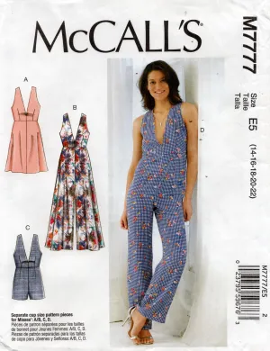McCall's 7777 Womens Dresses Romper & Wide Leg Jumpsuit Out Of Print Sewing Pattern Size 14 - 22 UNCUT Factory Folded