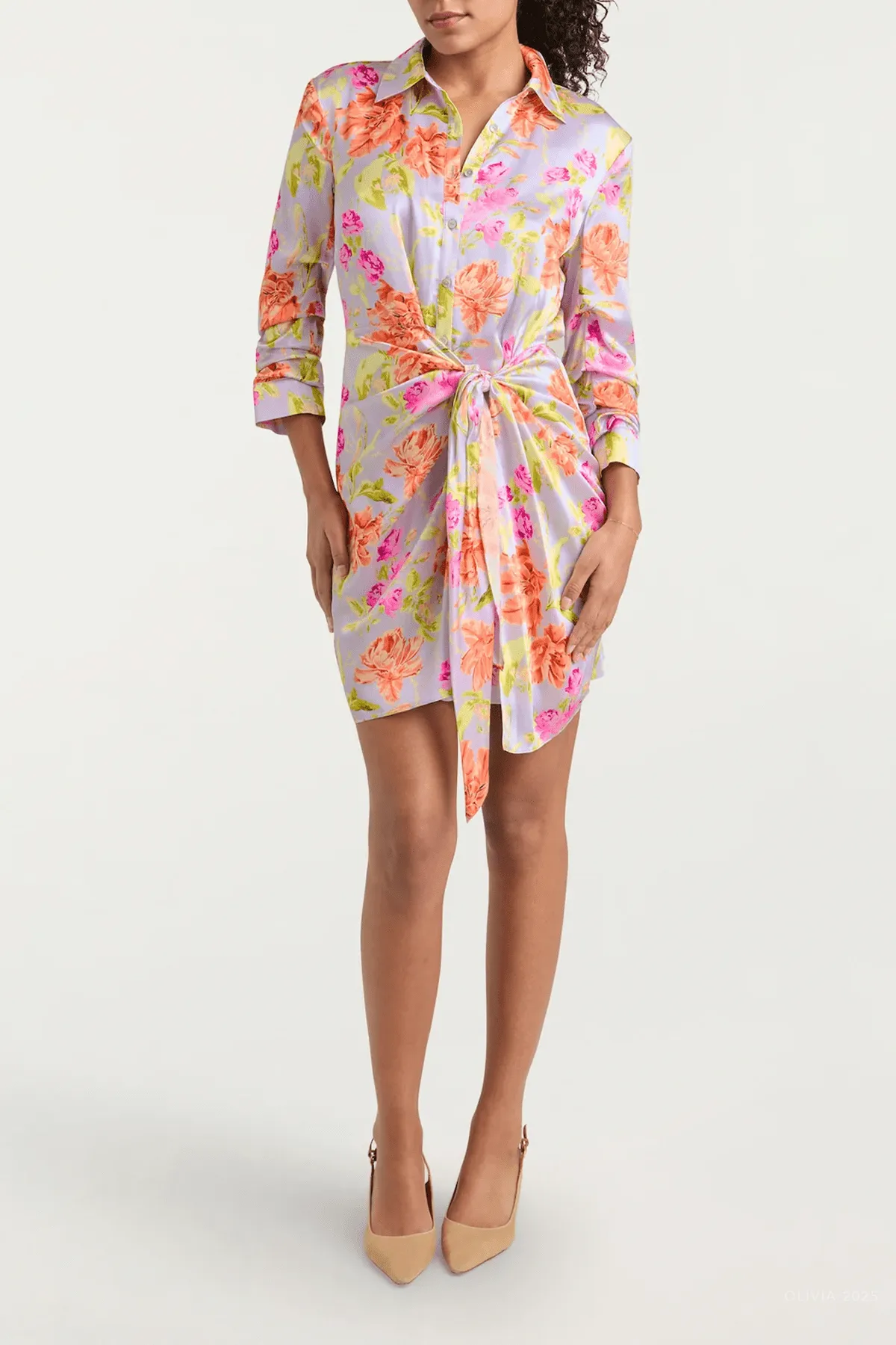 Midnight Tulips Mini Jacey Dress in Pale Lavender Multi