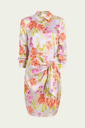 Midnight Tulips Mini Jacey Dress in Pale Lavender Multi