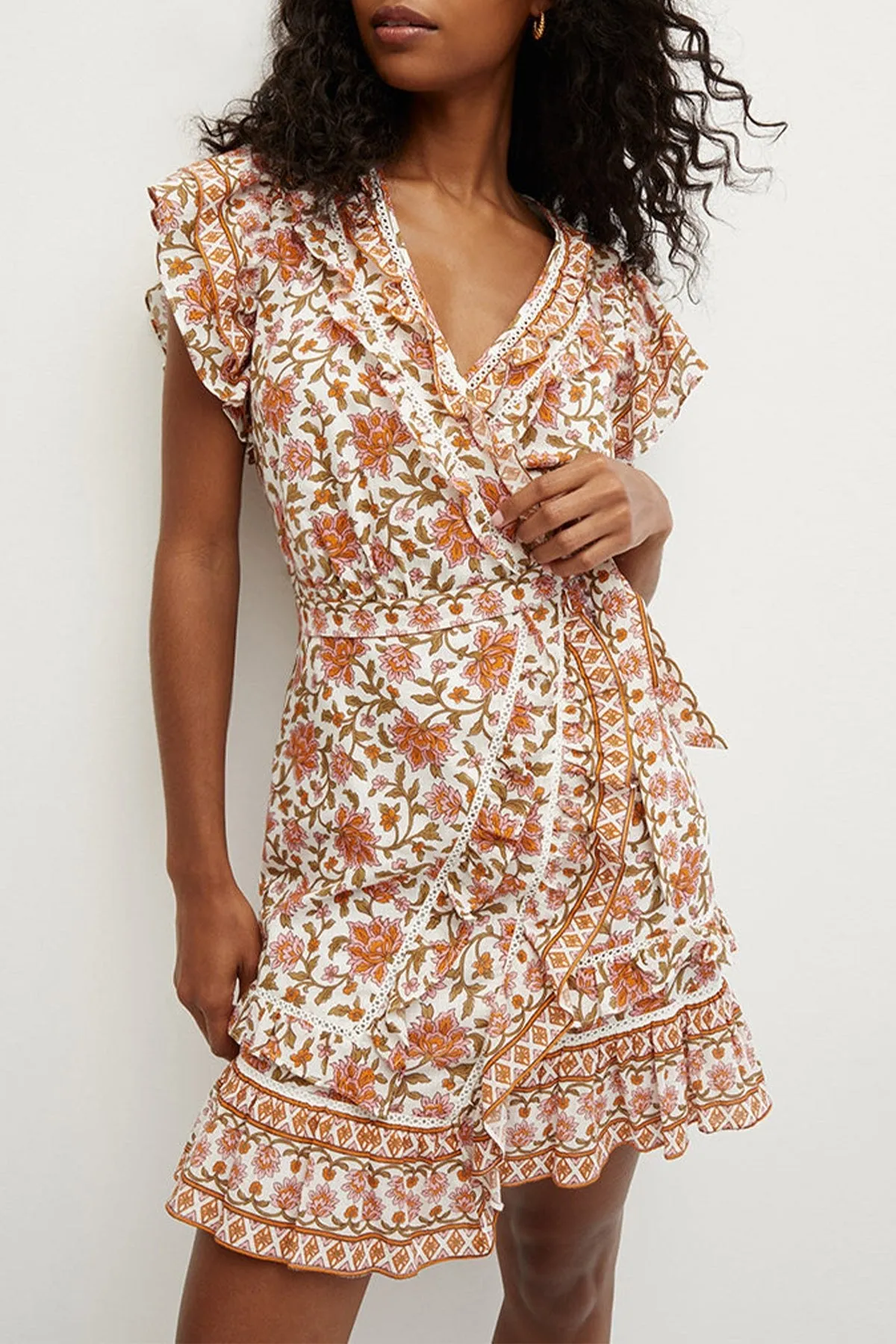 Mikhail Floral Block-Print Dress in Off-White Multi