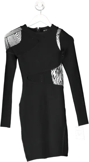 Mimii London Black Long Sleeve Mesh Panelled Mini Dress UK XS