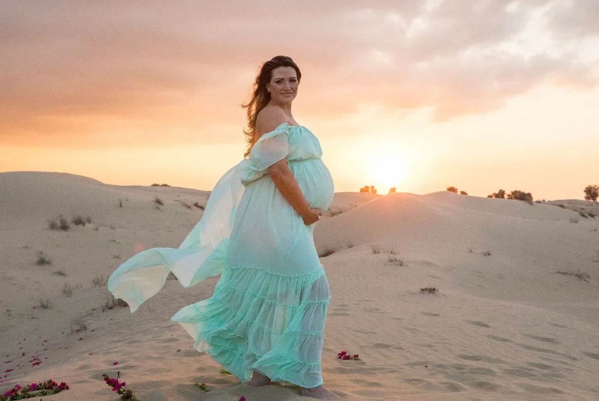 Mint off the shoulder maxi dress