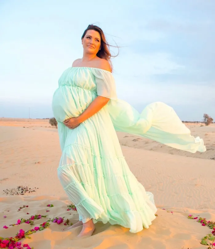 Mint off the shoulder maxi dress