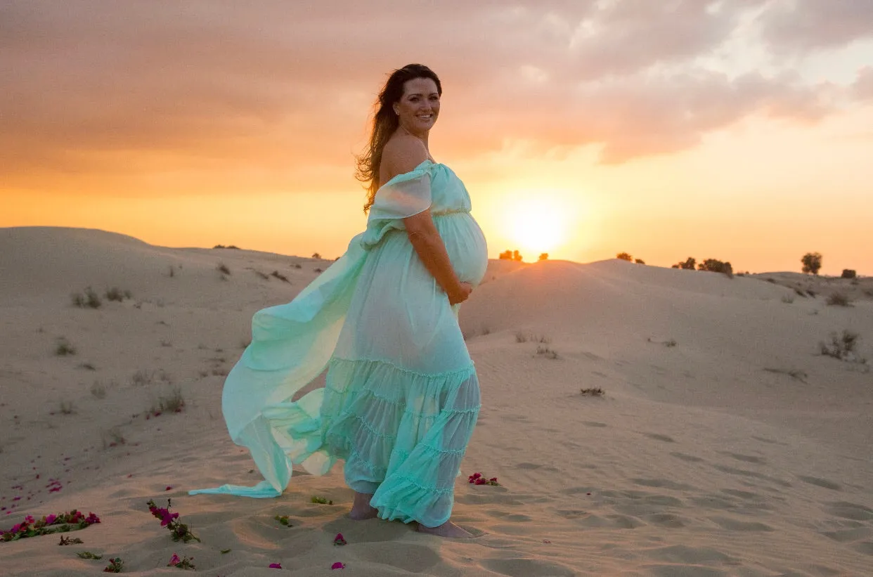 Mint off the shoulder maxi dress