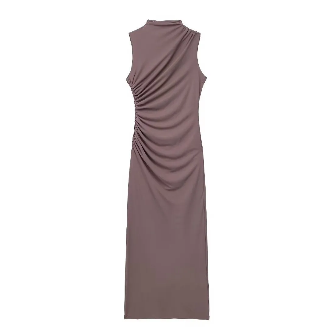 Mock Neck Ruched Maxi Dress