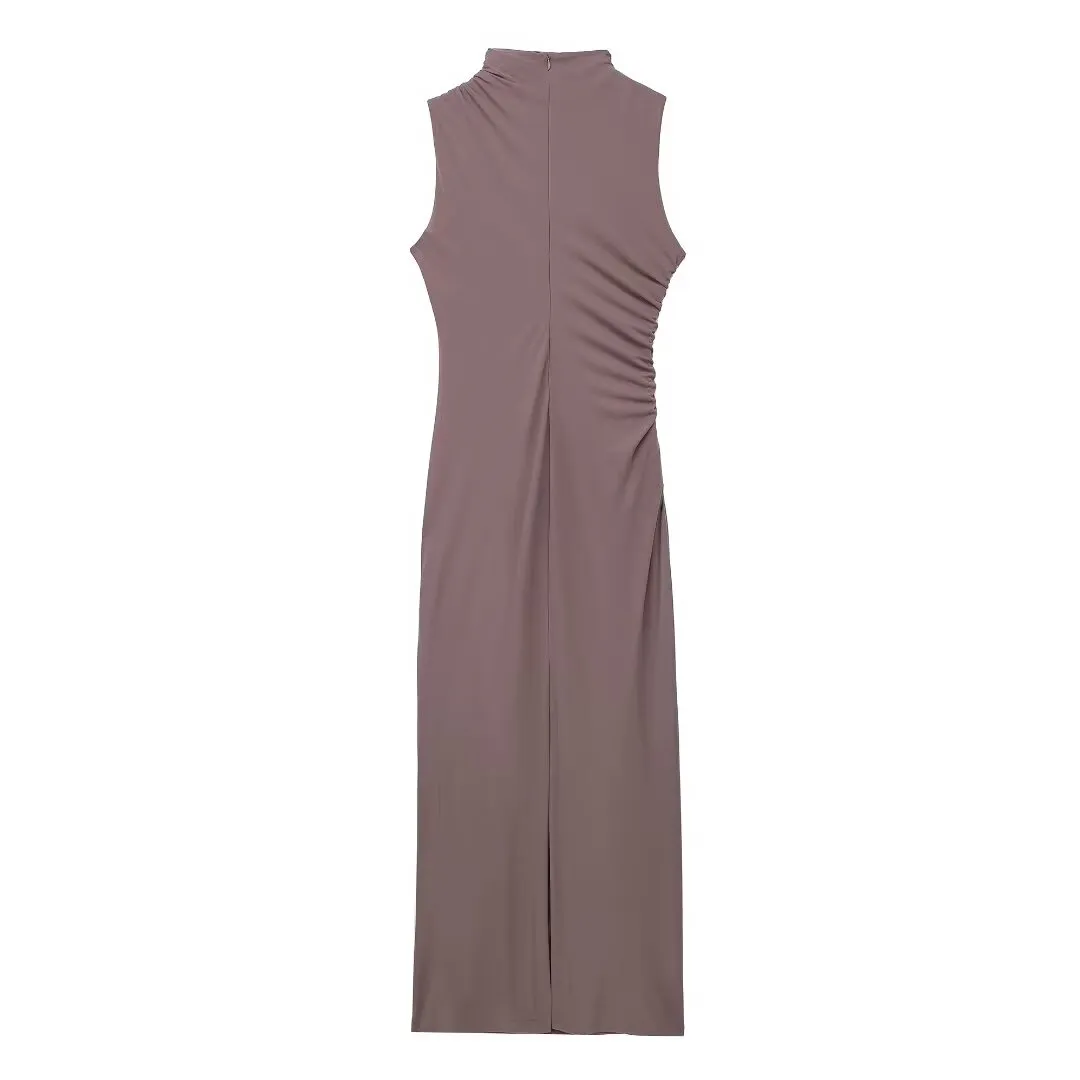 Mock Neck Ruched Maxi Dress