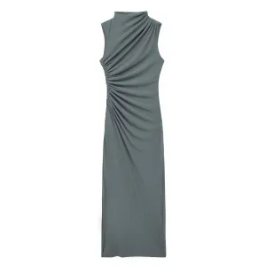 Mock Neck Ruched Maxi Dress