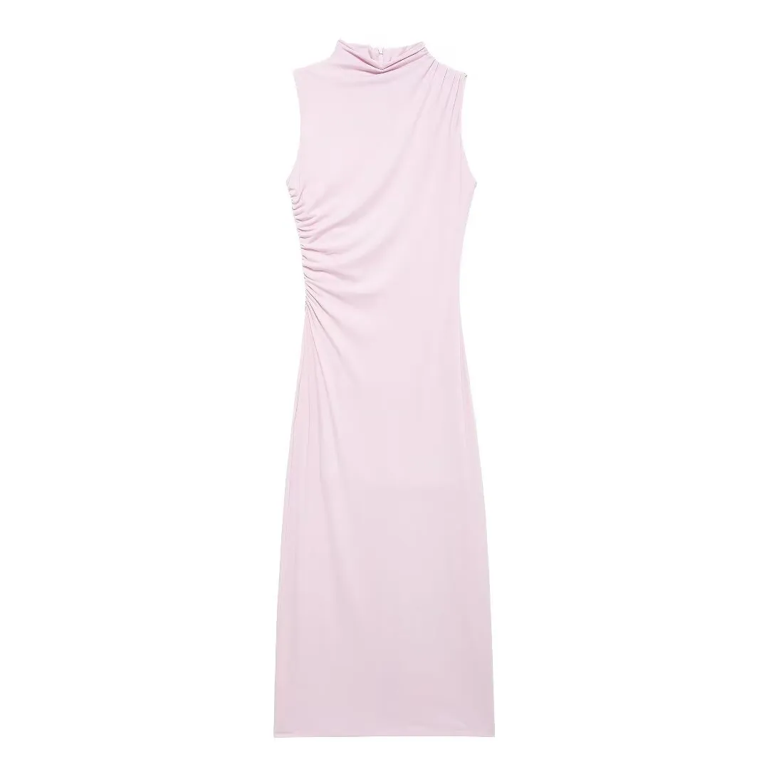 Mock Neck Ruched Maxi Dress