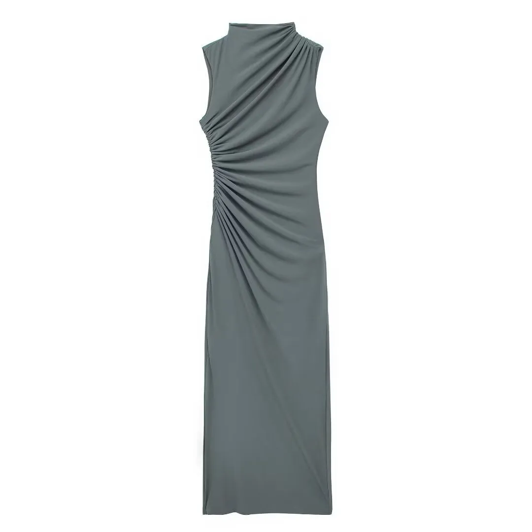 Mock Neck Ruched Maxi Dress